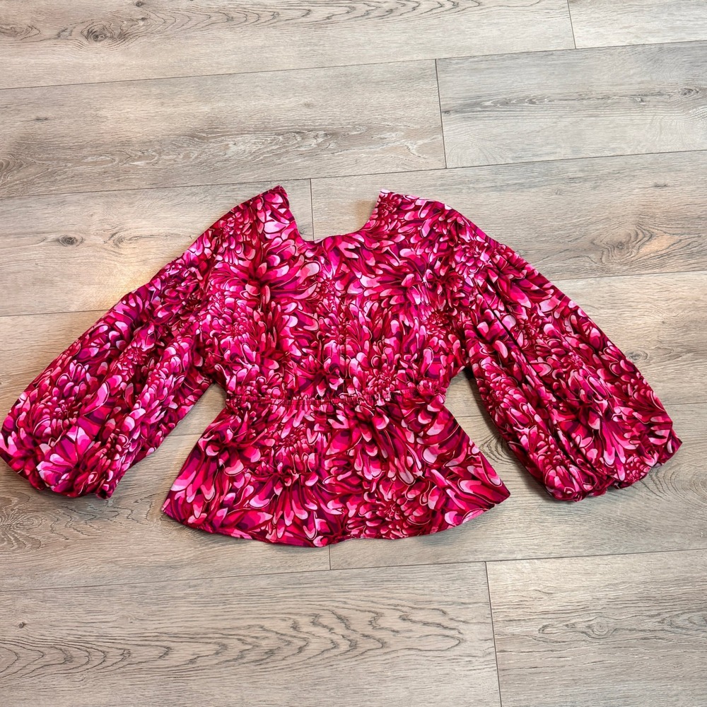 Kika Vargas‎ x Target Floral Balloon Sleeve Cinched Waist Pink Top Small S